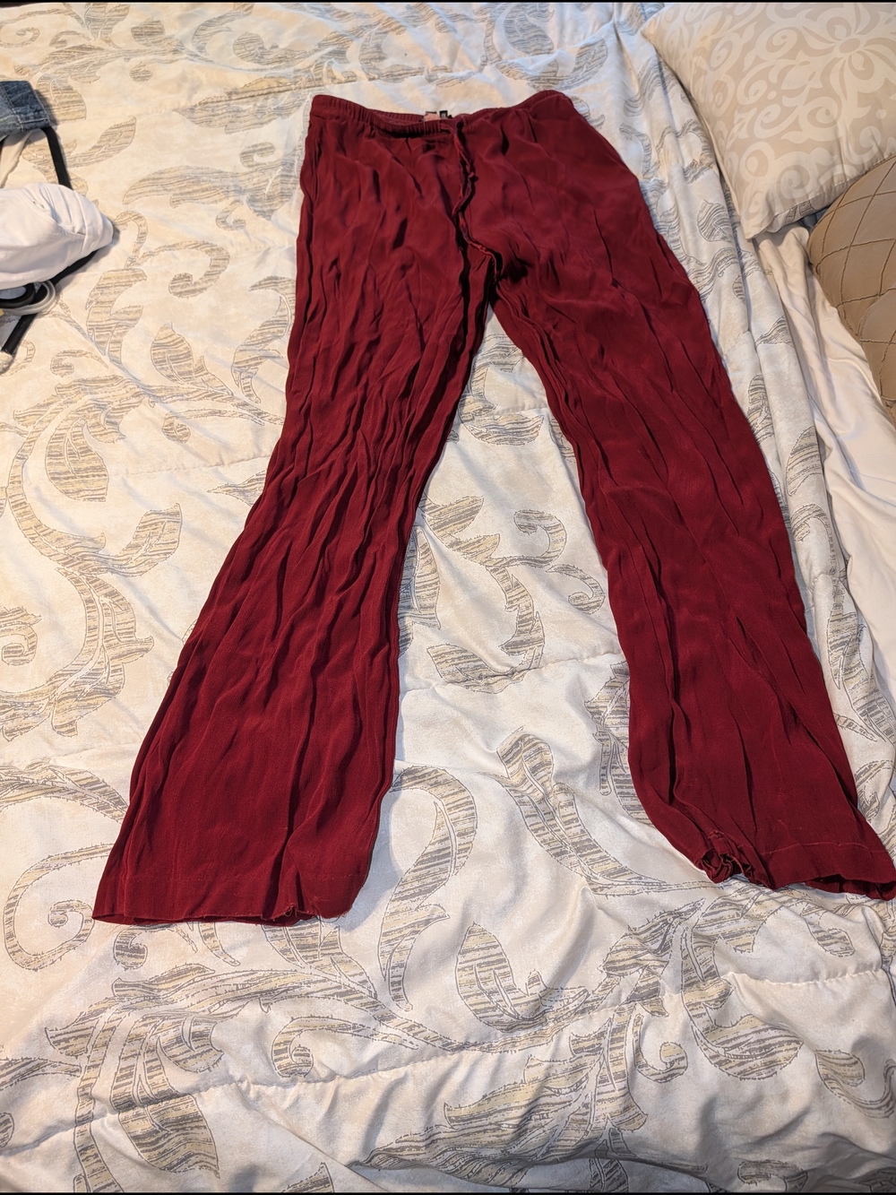 Carole Little Burgundy Wide-Leg Crinkle Pants